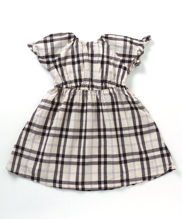 日本 apres les cours - 袖緞帶滿版印花束腰洋裝-格紋-黑白