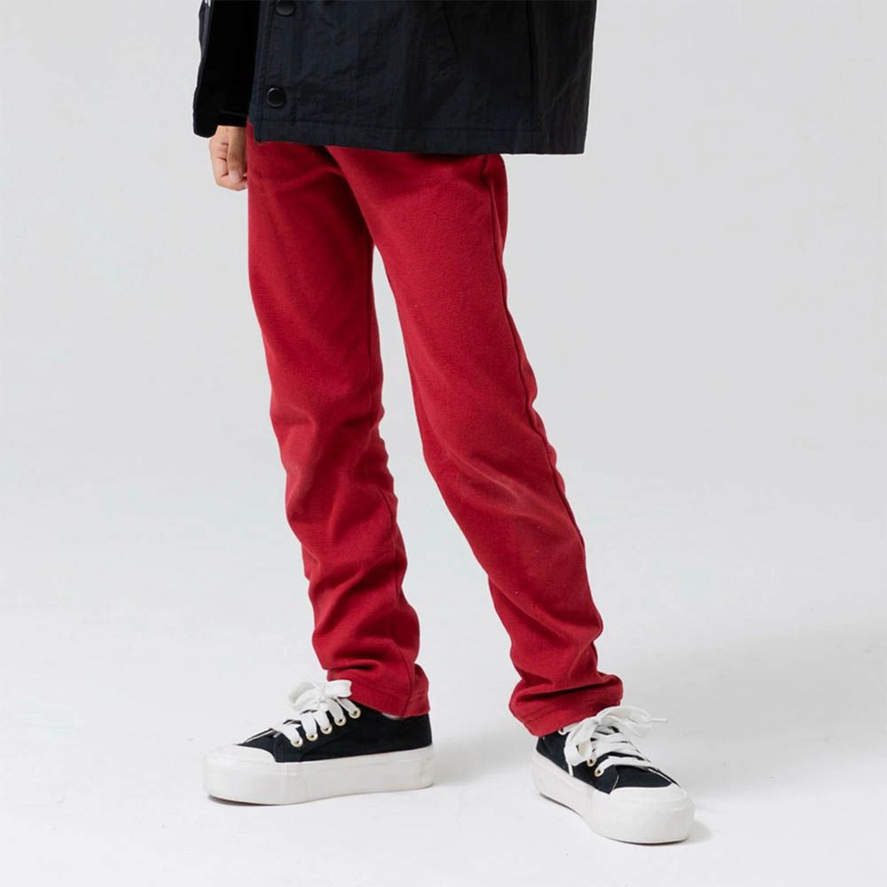 品牌熱銷 百搭彈力伸縮長褲-酒紅