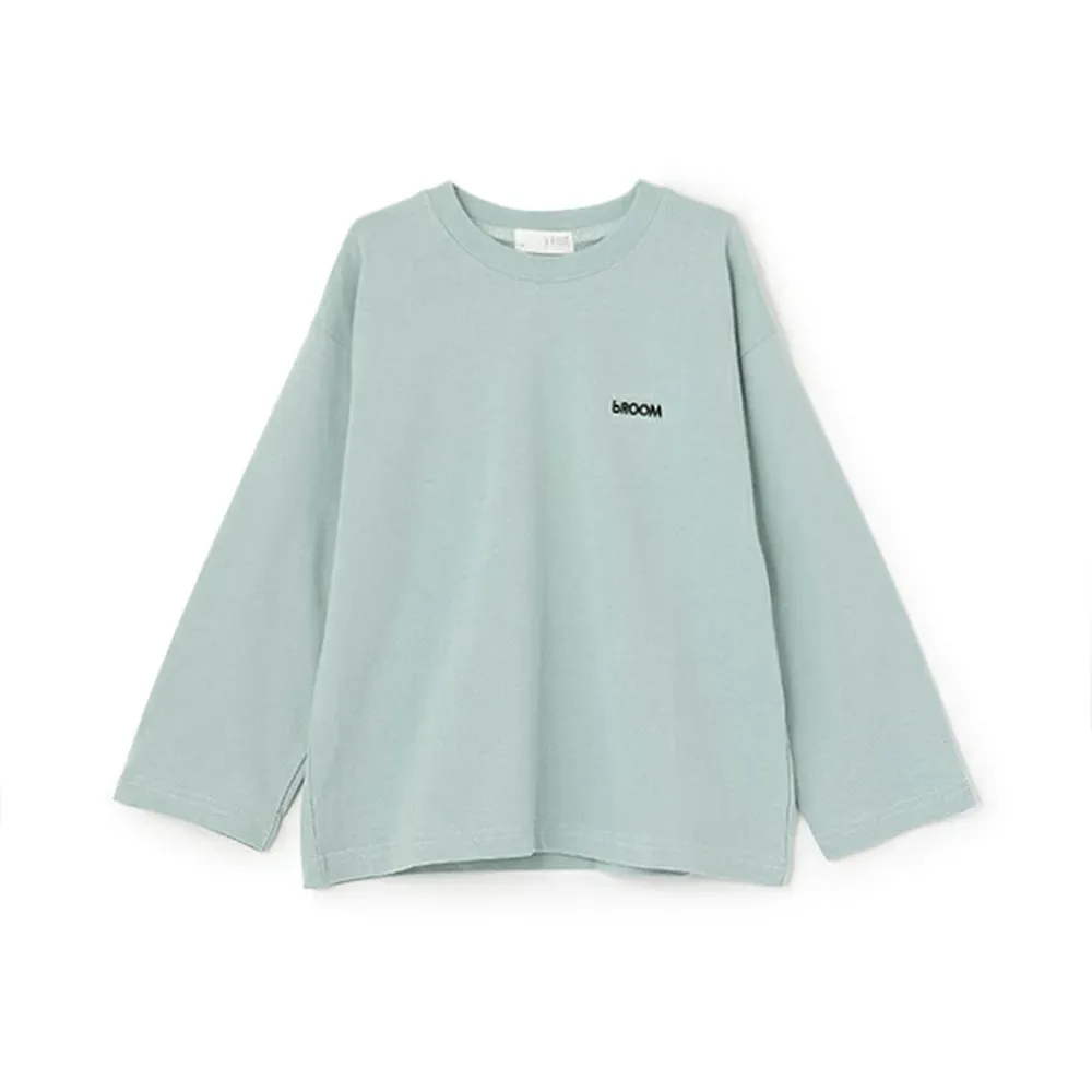 100%棉 簡約logo刺繡寬版長袖上衣-湖水綠