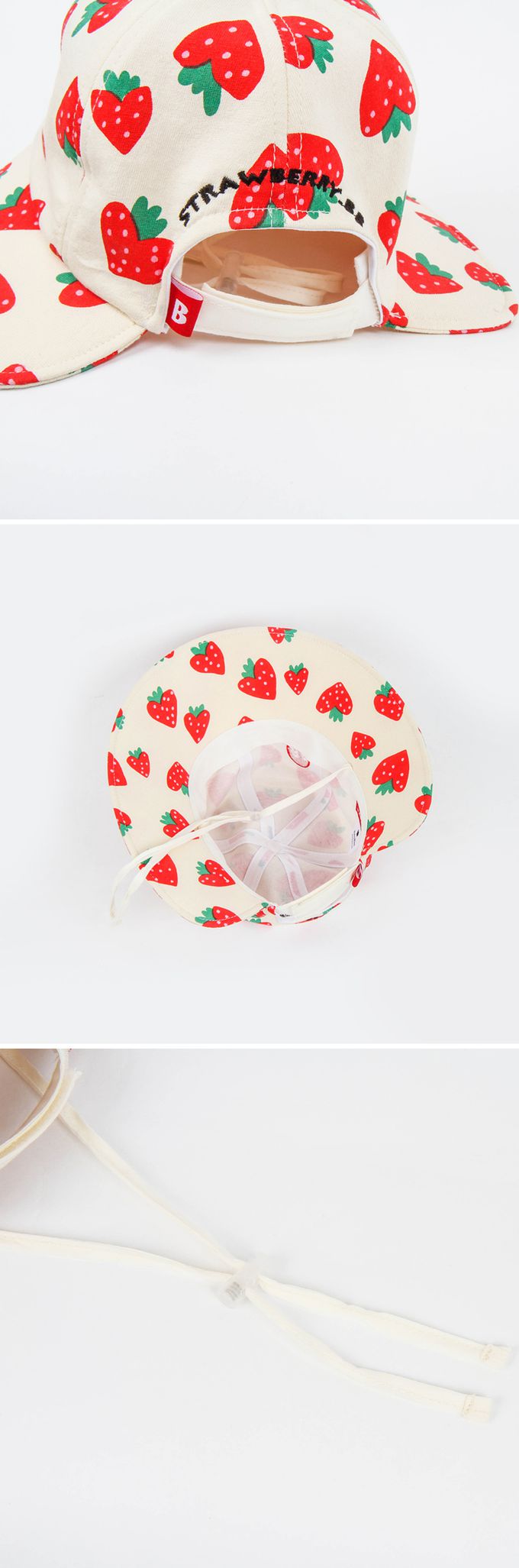 韓國 Babyblee - 正韓製愛心草莓印繫帶遮陽帽