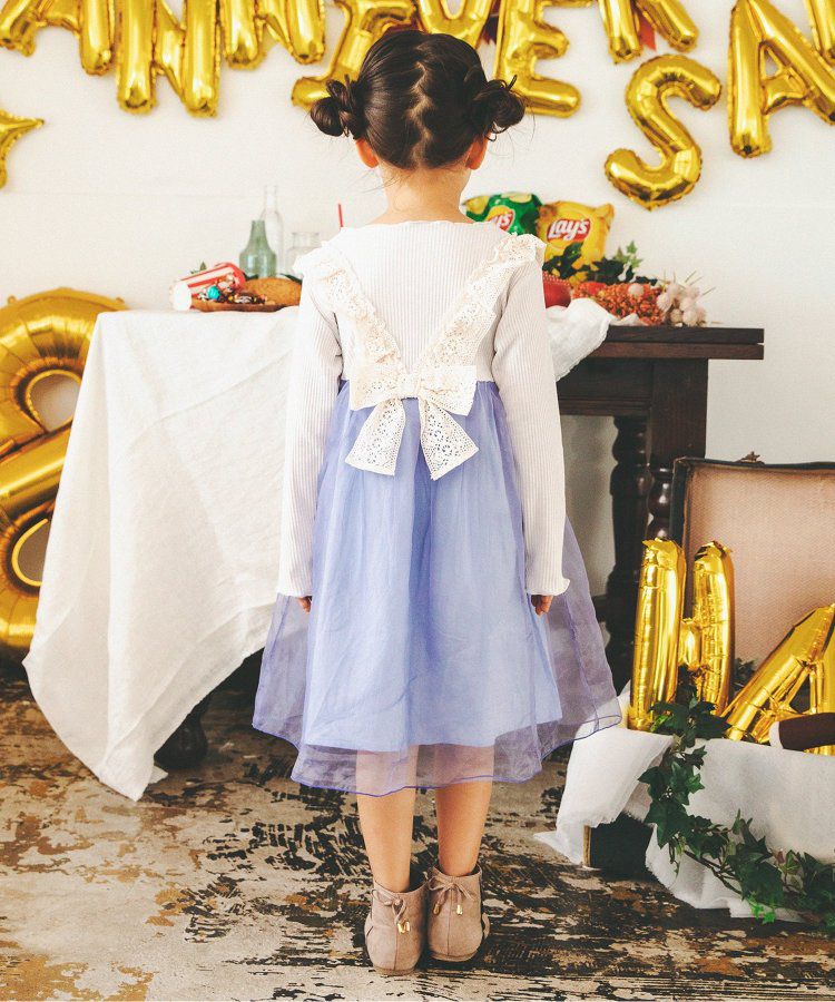 日本 BREEZE - 夢幻精靈薄紗拼接蕾絲滾邊洋裝-鮭魚粉