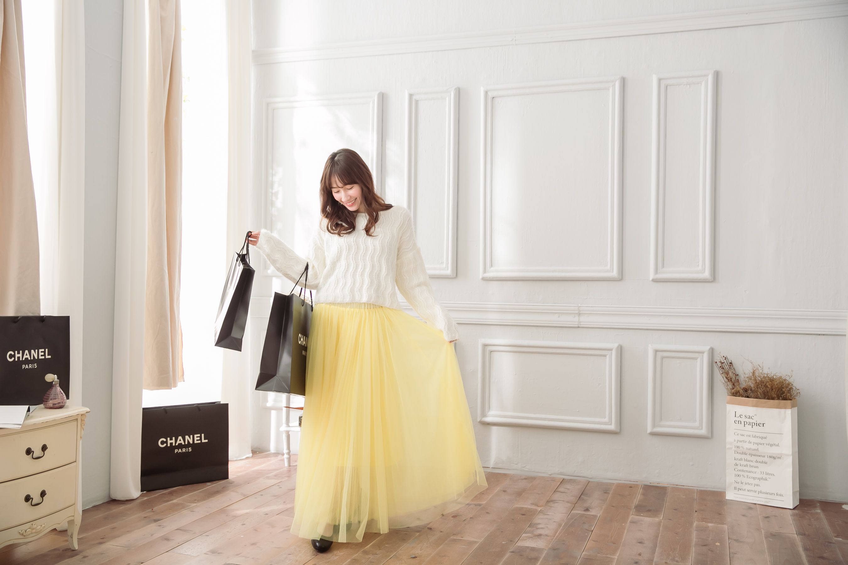 Peachy - 獨家訂製綿柔法式浪漫三層蓬紗裙-三層蓬版-嫩鵝黃 (F)