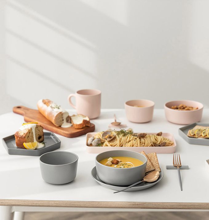 韓國 SSUEIM - Mariebel系列莫蘭迪陶瓷碗盤餐具12件組(粉+灰)