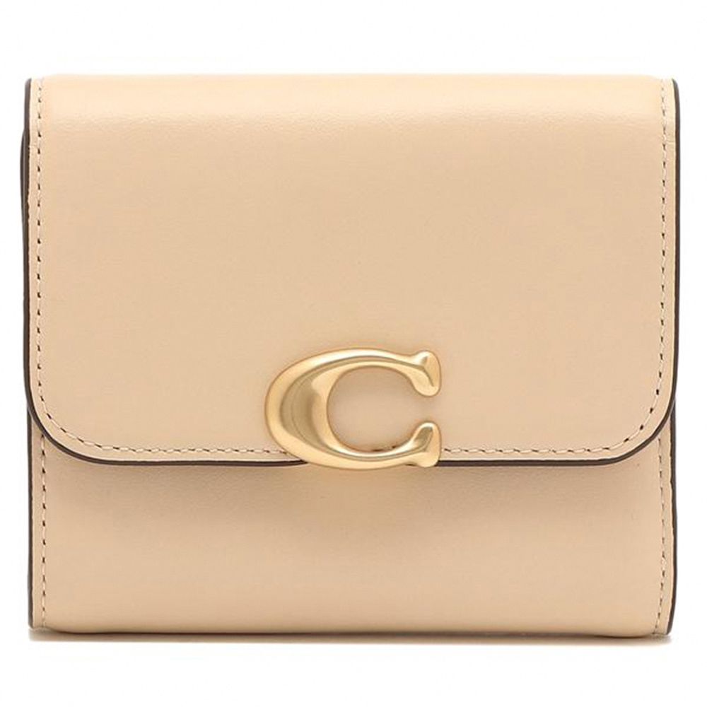 皮革三折短夾 (米白)