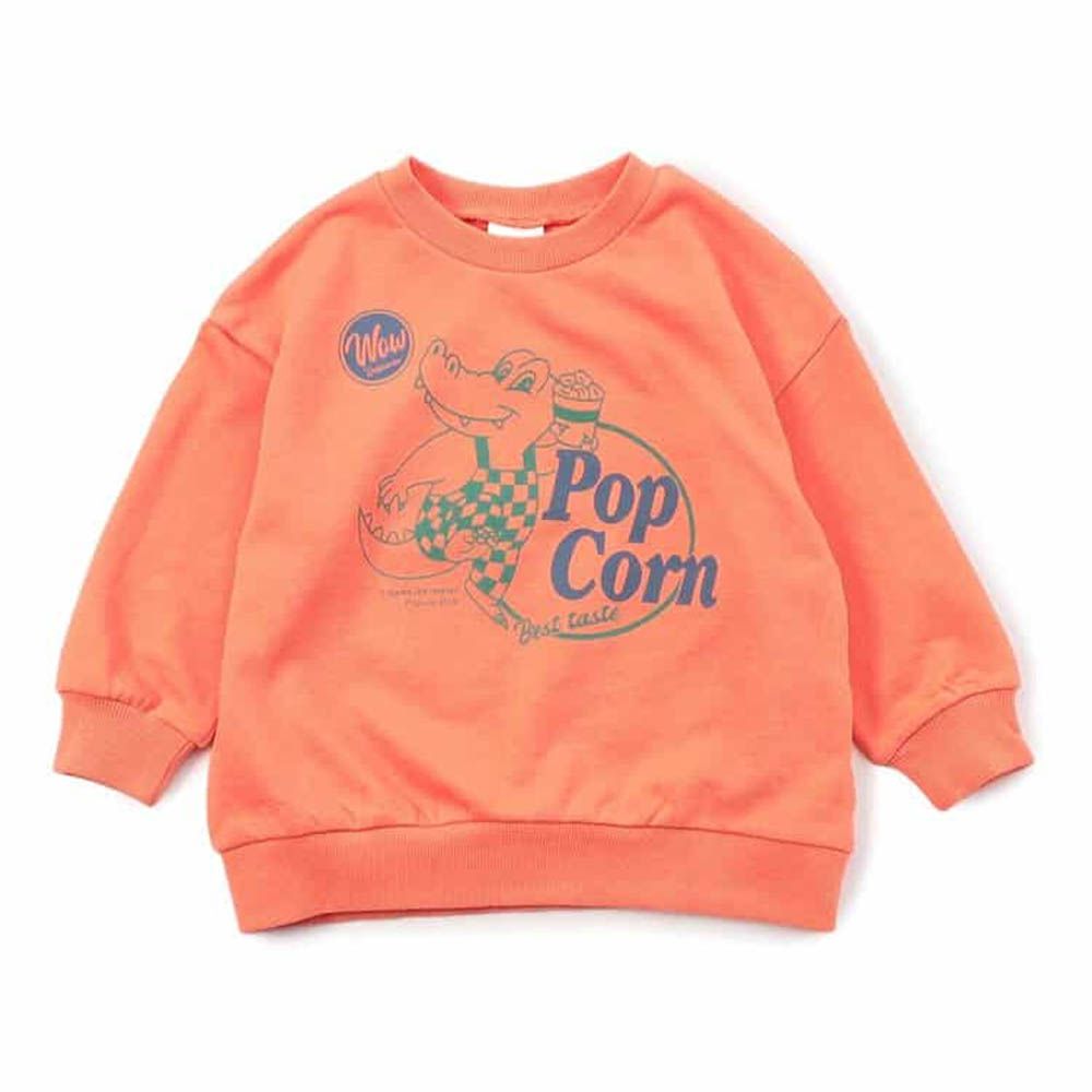 美式印花縮口長袖上衣-鱷魚爆米花-粉橘