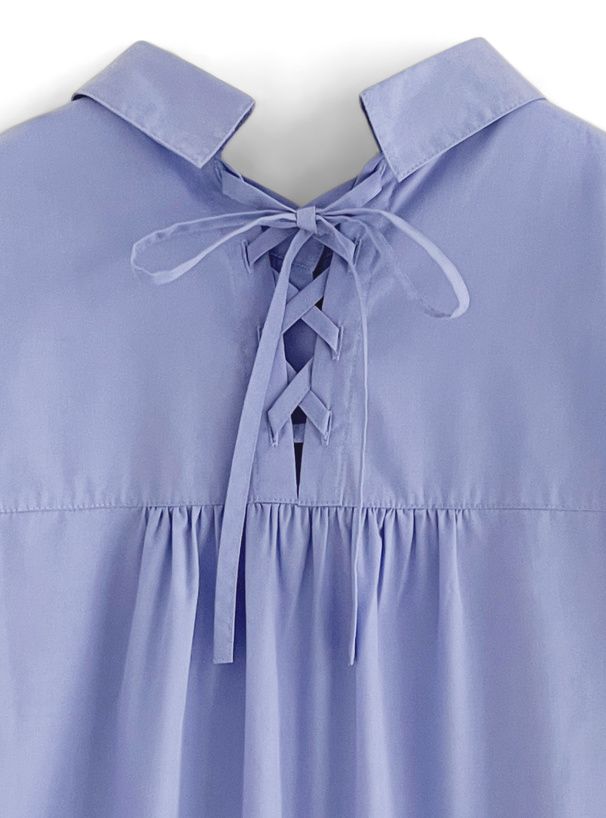 日本 GRL - 後綁帶翻領泡泡袖襯衫-米白 (F)