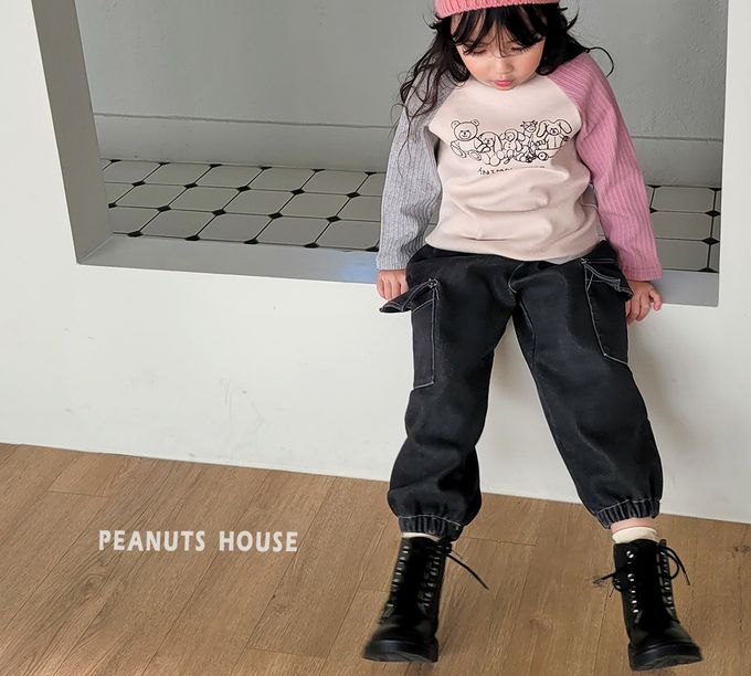 韓國 Peanuts House - 動物玩具印拉絨長袖上衣-灰咖X綠
