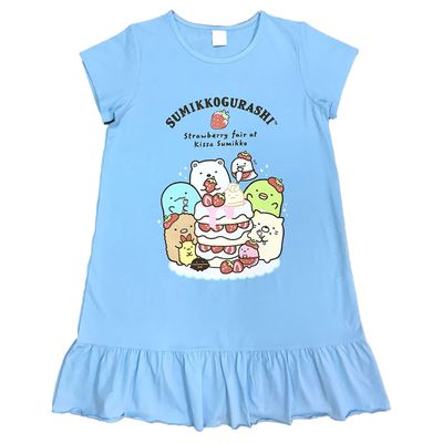 角落小夥伴 - 女童冰瓷棉短袖連身衣-蛋糕-藍