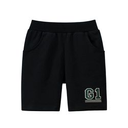 27KIDS - 純棉腰鬆緊五分褲-G1-黑色