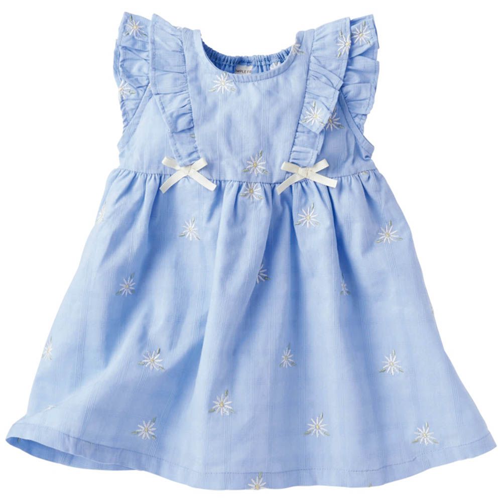 平織洋裝-滿版刺繡-淺藍色