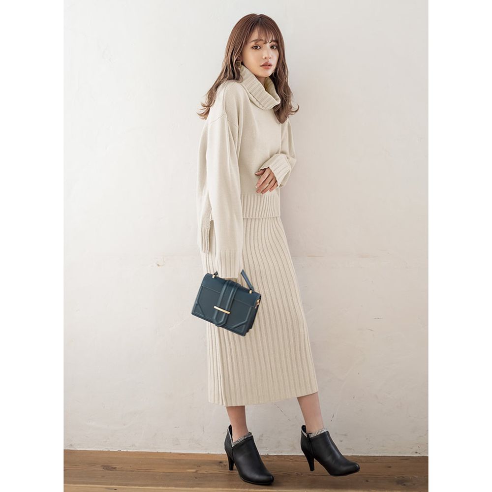 日本 GRL - 寬鬆高領針織上衣X長裙套裝-象牙白