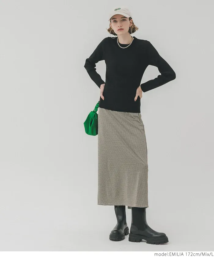 日本 COCA - 修身優美千鳥格後開叉長裙-黑白