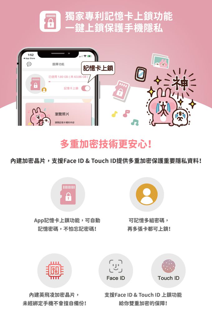 Maktar - 【QubiiDuo USB-C備份豆腐卡娜赫拉的小動物】- 粉紅兔兔256GB★附聯名御守收納包-USB-C