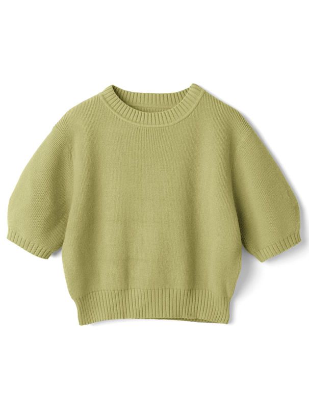 日本 GRL - 百搭短版五分袖針織上衣-灰粉