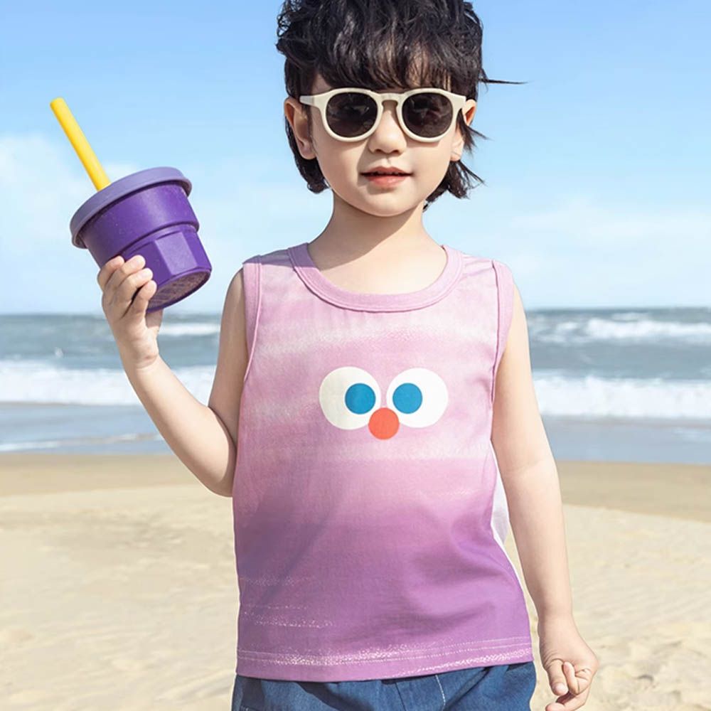 棉質圓領休閒無袖上衣/背心-葡萄-漸層紫