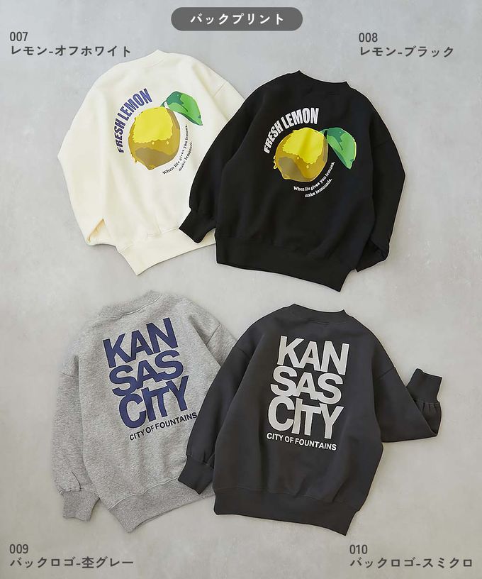 日本 devirock - 裏起毛定番印花長袖上衣-巨大檸檬-黑