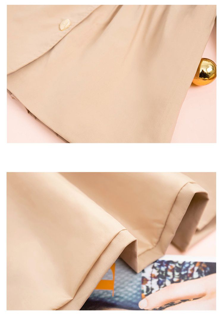 大翻領長袖風衣外套-蝴蝶結格紋-卡其色