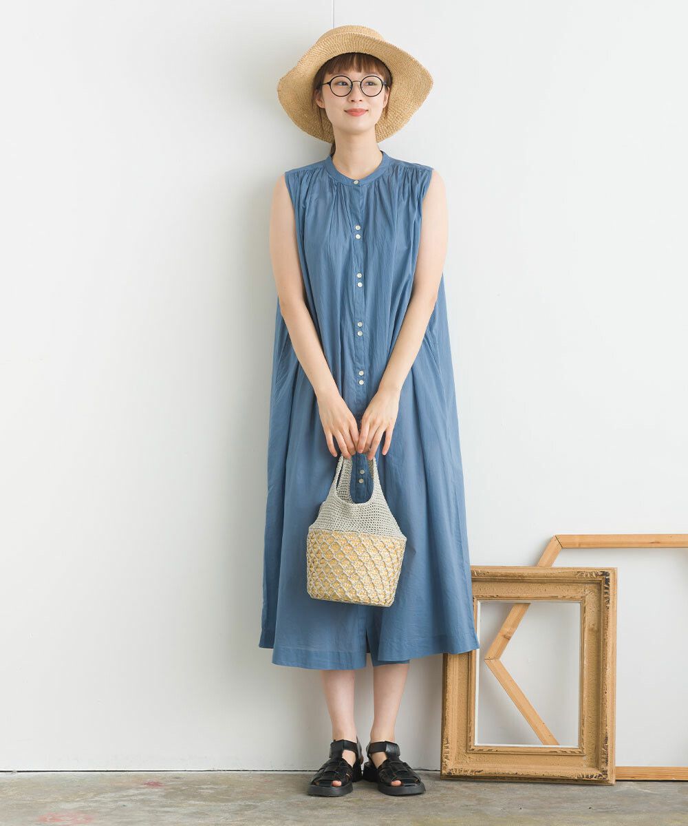 日本女裝代購 - 100%印度棉 涼爽輕盈排扣無袖洋裝-薰衣草