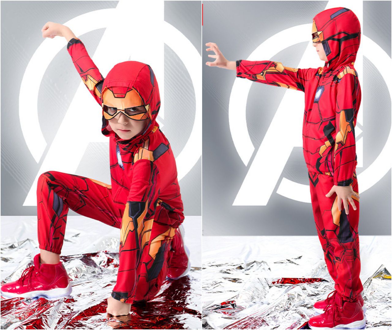 連帽造型防曬套裝/萬聖節-卡通人物蜘蛛人-紅+藍