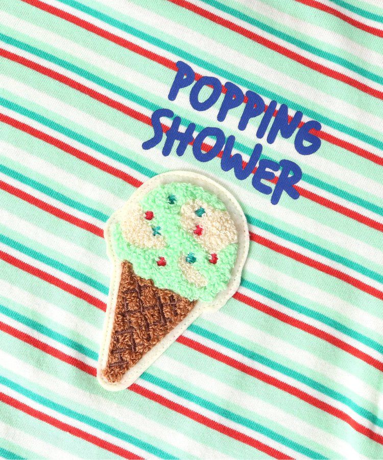 日本 BREEZE - 31冰淇淋聯名 條紋短袖上衣-甜筒刺繡-黑白