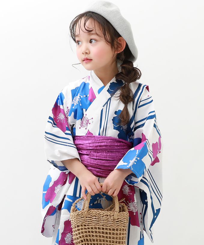 日本 devirock - 純棉夏日祭典花朵浴衣兵兒帶2件組-牡丹格紋-粉x綠