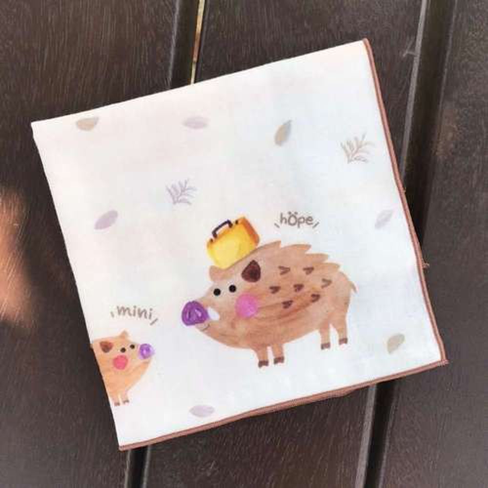 minihope美好的親子生活 - 想旅行的野豬-有機棉雙層紗手帕 (28x28cm)
