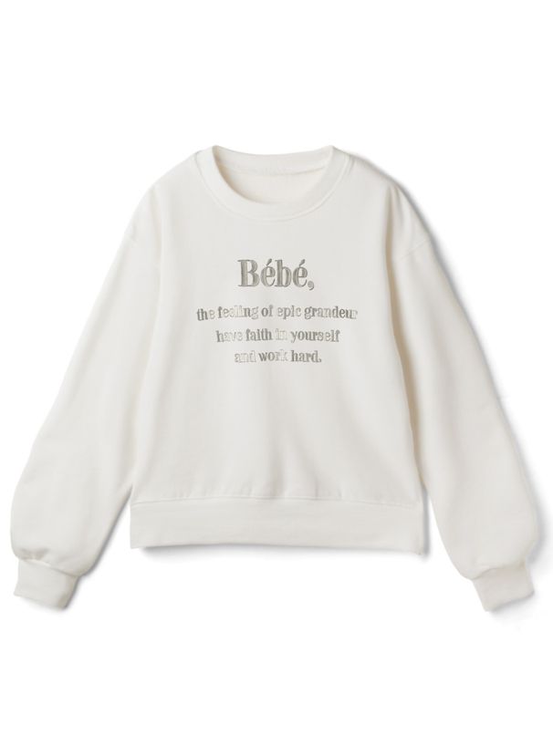 日本 GRL - 百搭圓領LOGO刺繡大學T-Bebe-灰藍 (F)