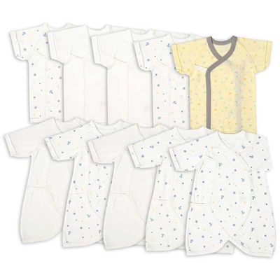 akachan honpo - 新生兒內衣10件組-按扣款-奶油色 (肚衣:50cm蝴蝶裝:50~60cm)