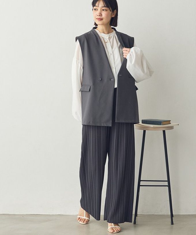 日本 Sans Souci 34+ - 細摺搖曳優雅寬褲(全腰鬆緊)-炭灰 (M)