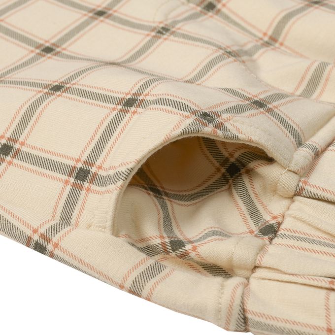 akachan honpo - 10分長經典褲-毛圈內裡 一般合身款 格紋-淺卡其色