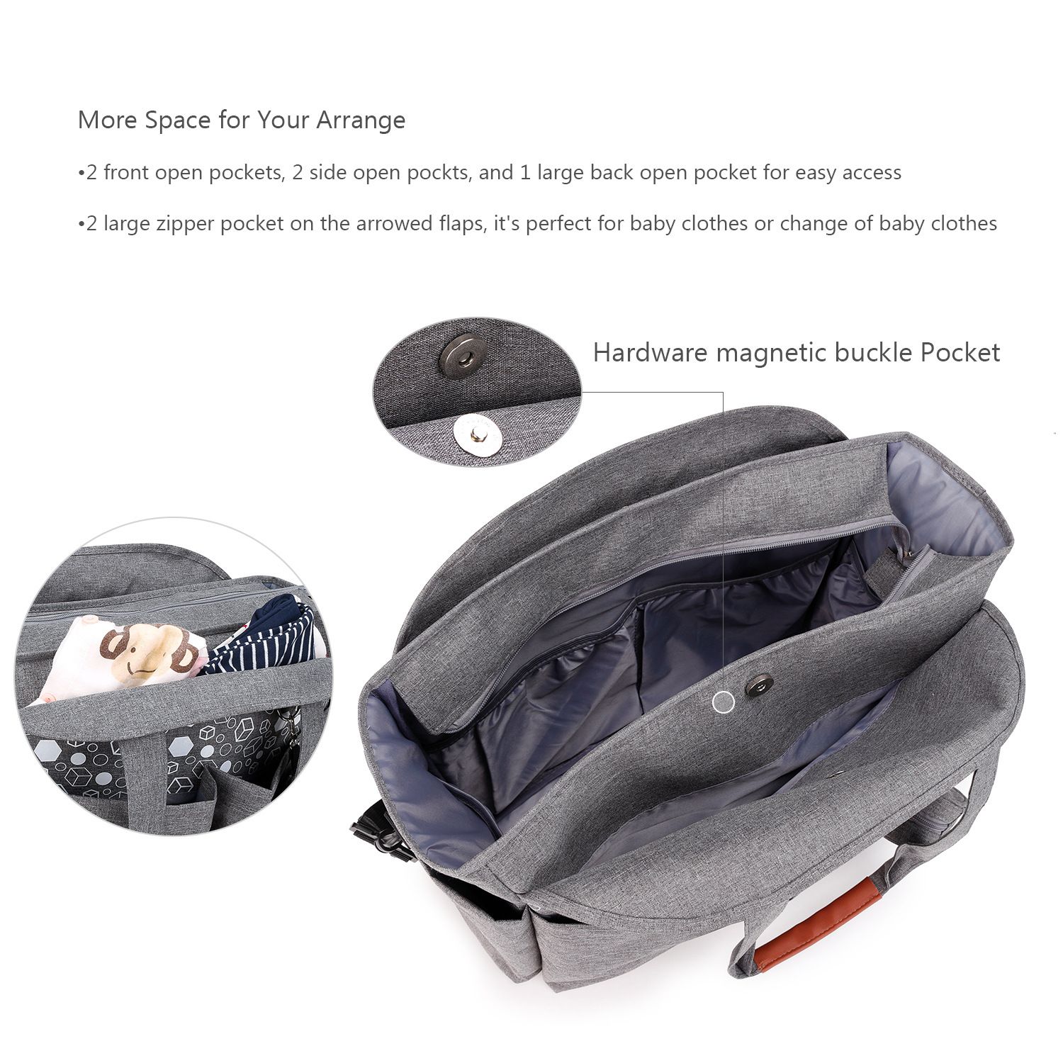 大容量手提包/媽媽包(附奶嘴收納包)-方塊幾何-灰色 (40x29x13cm)