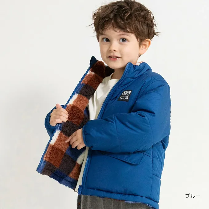 日本 BRANSHES - 2way雙面異材質保暖鋪棉外套(可機洗)-素面-黑灰