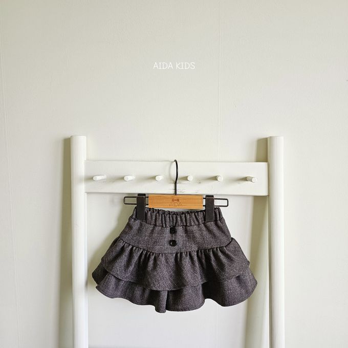 韓國 AIDA - 鬆緊腰鈕扣裝飾層次褲裙-摩卡咖