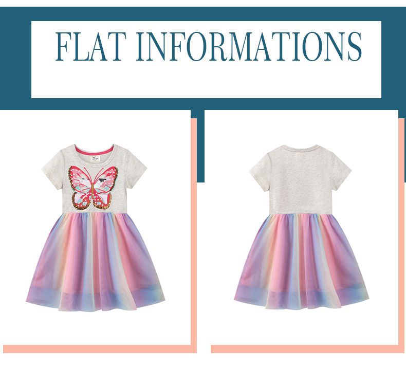 Jumping meters - 棉質圓領短袖網紗洋裝-蝴蝶-灰色