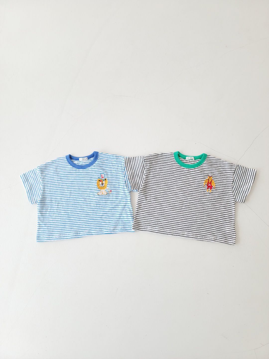 韓國 Mimico - 刺繡獅子條紋T