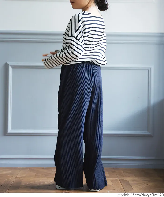 日本 COCA - [可剪裁] 羅紋彈性垂墜感寬褲-孩子-芥黃