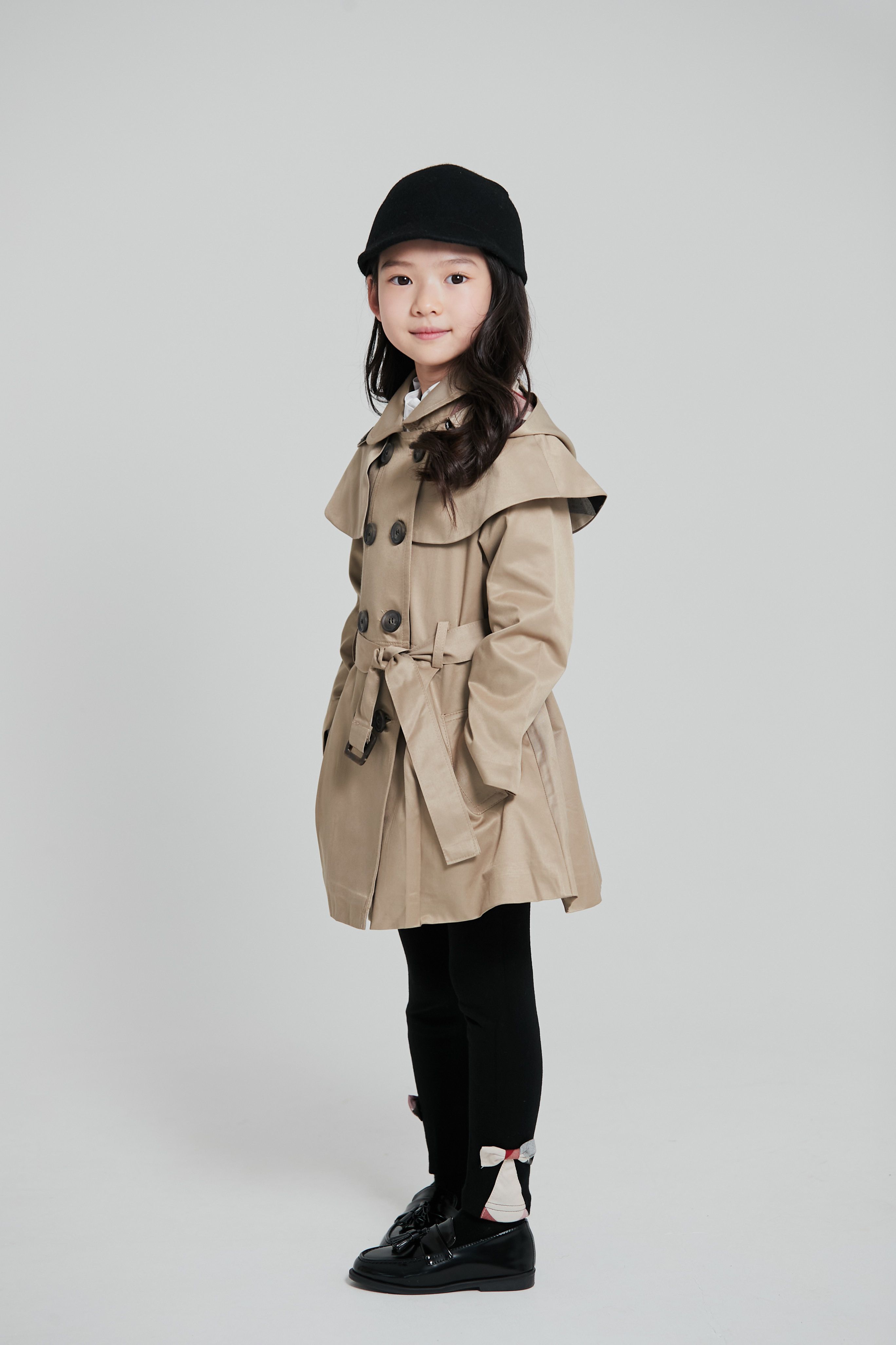 韓國 Coco Bang - 高質感雙排釦連帽風衣外套-卡其