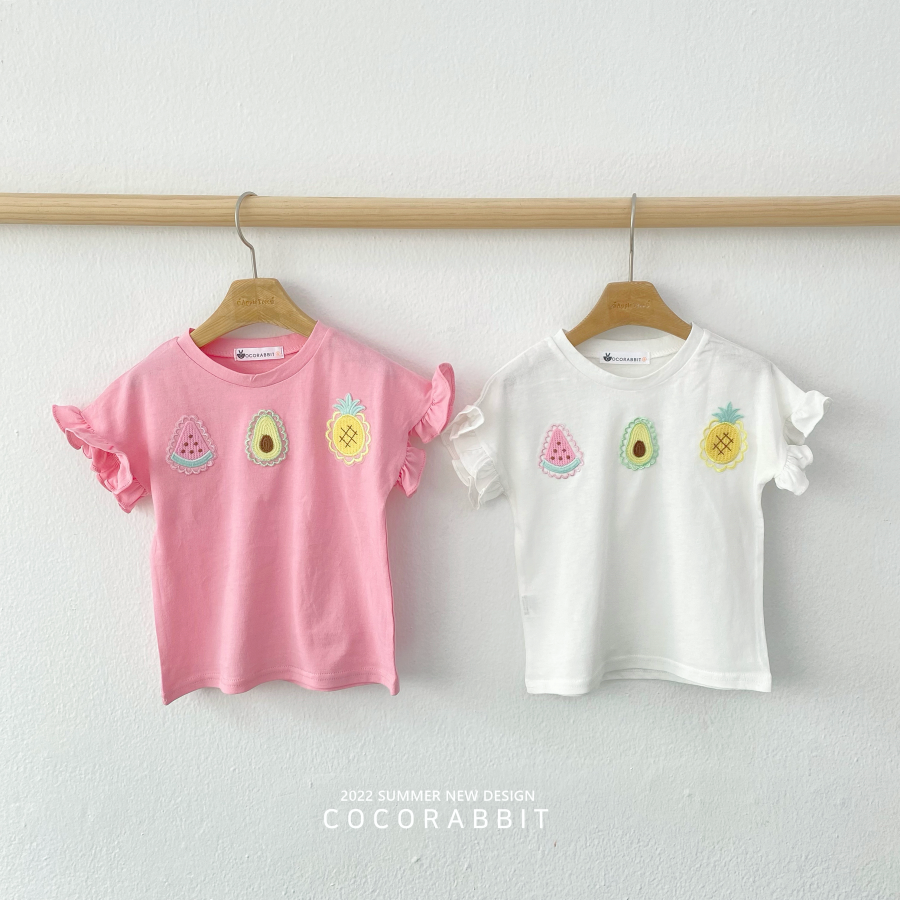 韓國 Coco rabbit - 荷葉袖刺繡水果上衣-象牙白