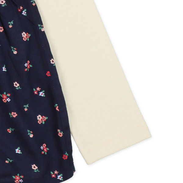 日本西松屋 - 異材質拼接假兩件長袖上衣-碎花-深藍