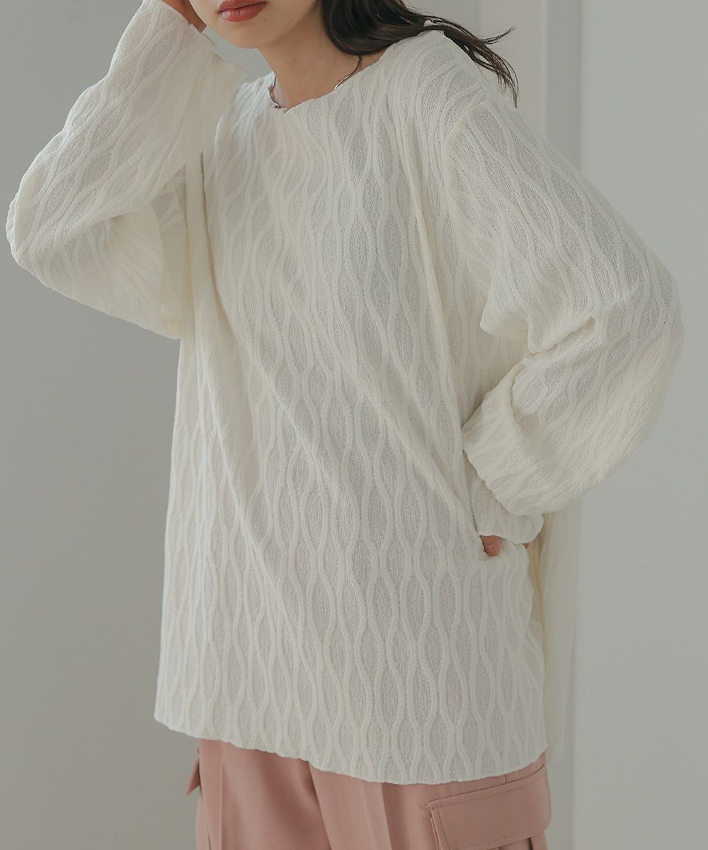 日本 Bab - 質感波紋薄長袖上衣-黑