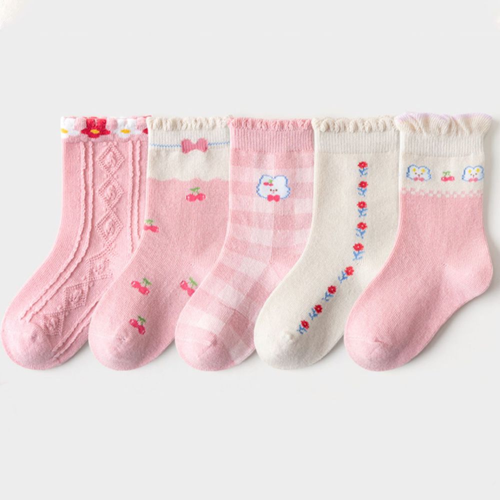 腳ㄚ子 - 幼/兒童棉質中筒襪 童襪 襪子 棉襪 兒童襪-粉色世界