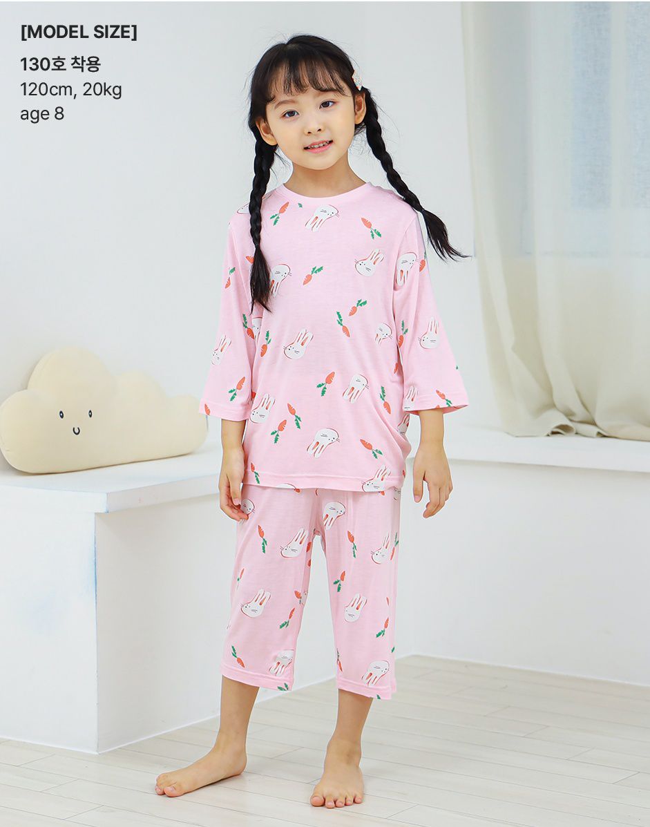 韓國 Ppippilong - 莫代爾7分袖家居服-紅蘿蔔兔兔