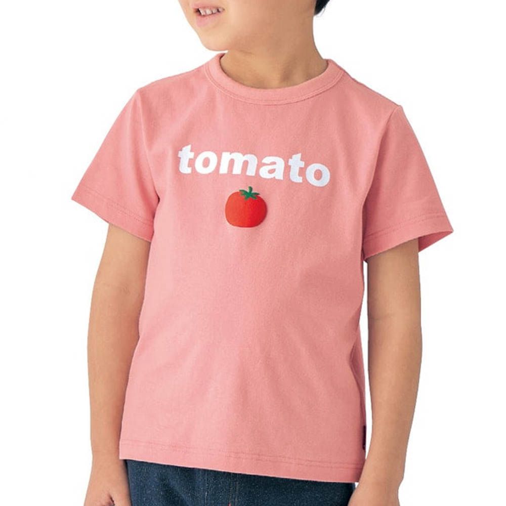 純棉立體蔬果印花短袖-番茄-粉紅