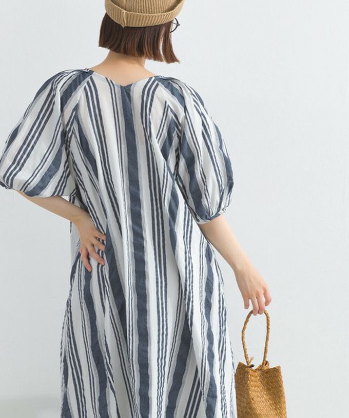 日本 Lupilien - 前後2way 印度棉泡泡袖輕盈洋裝-淺軍綠