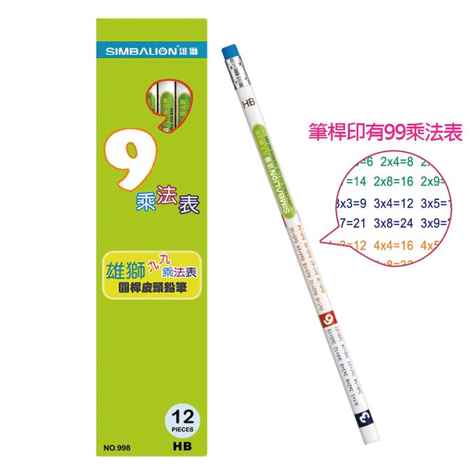 雄獅 SIMBALION - 【一次買齊一整年】雄獅鉛筆三兄弟-(三款圖樣)-九九乘法圓桿皮頭鉛筆-12支/盒*1+ㄅㄆㄇ三角塗頭鉛筆-12支/*1+ABC三角塗頭鉛筆-12支/盒*1+[贈]PS111奶油獅圓筒雙孔筆削*1