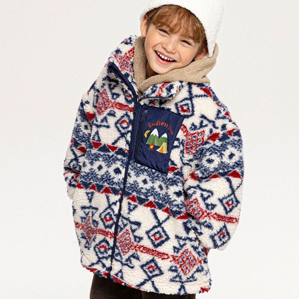 北歐風圖騰立領羔羊絨填充外套