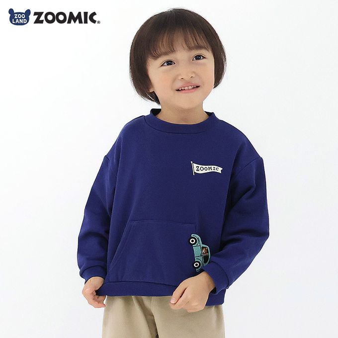 日本 ZOOLAND - 春季出遊印花裏毛長袖上衣-刺繡前口袋-海軍藍