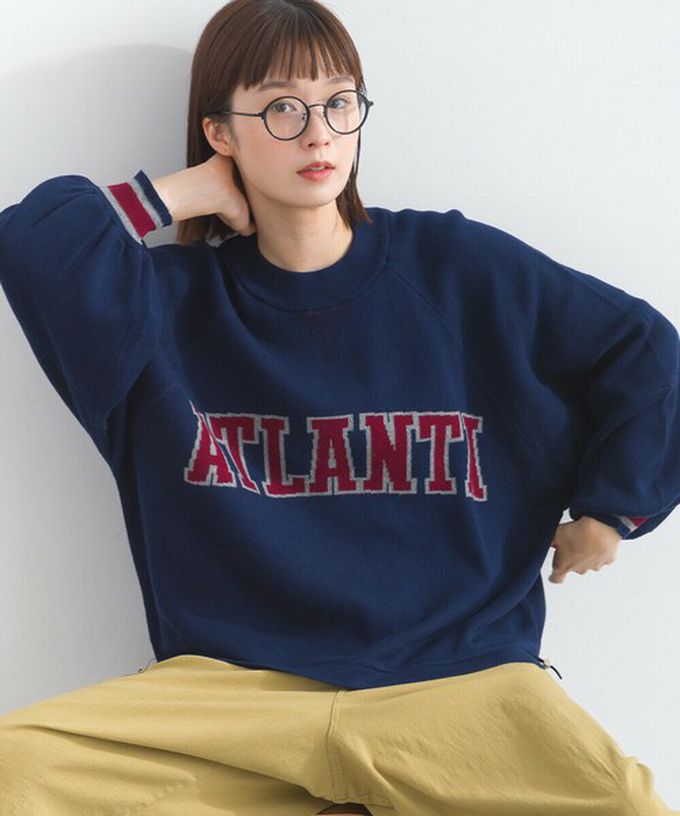 日本 Lupilien - 明亮撞色學院風抽繩針織上衣-海軍藍