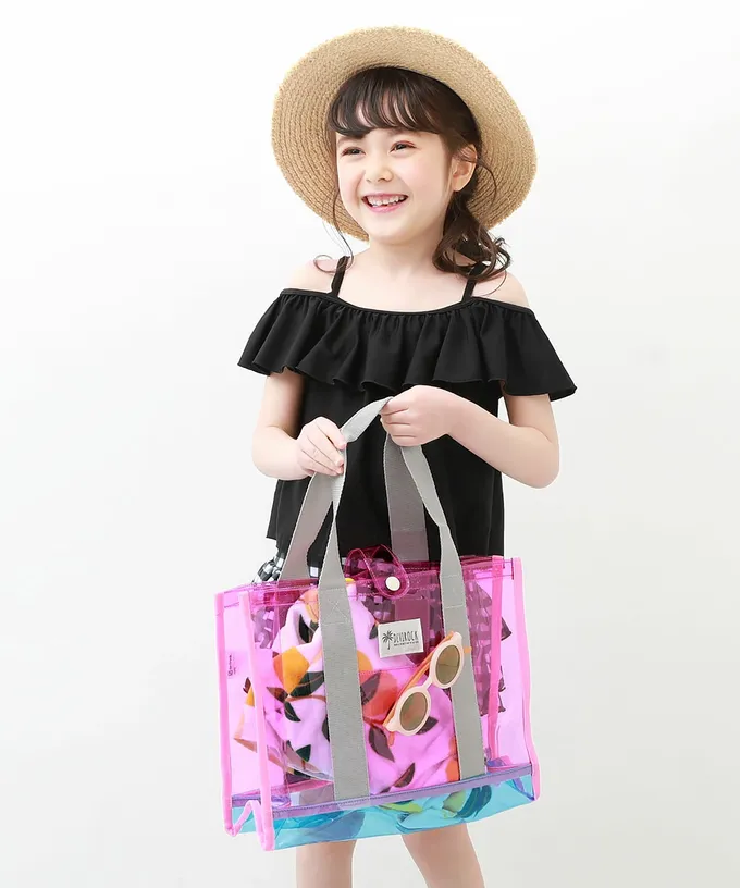 日本 devirock - 果凍色系PVC游泳/玩水包-淺黃x水藍