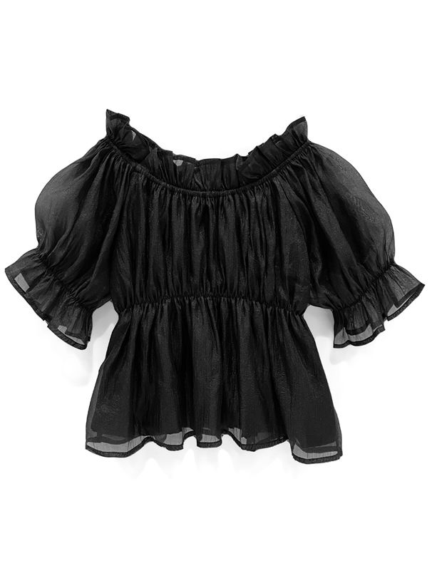 日本 GRL - 荷葉薄紗滾邊露肩上衣-天使白